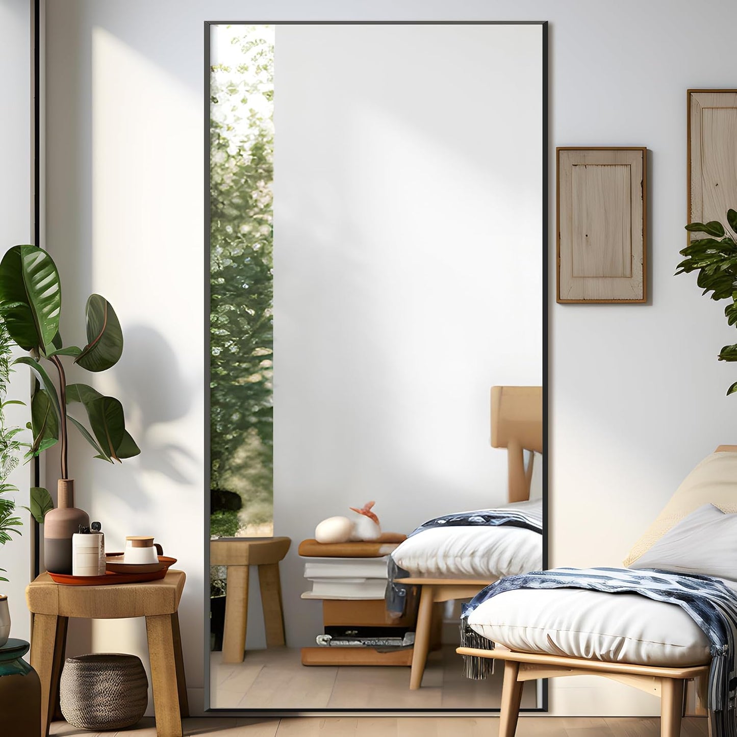 NicBex Full Length Mirror with Stand, 56"x19" Aluminum Alloy Frame Floor Mirror, Black, Shatter-Proof Glass - Free Standing, Leaning Against Wall or Wall-Mounted, for Bedroom Living Room Dressing Room