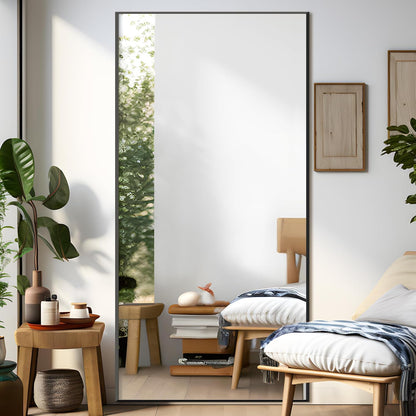 NicBex Full Length Mirror with Stand, 56"x19" Aluminum Alloy Frame Floor Mirror, Black, Shatter-Proof Glass - Free Standing, Leaning Against Wall or Wall-Mounted, for Bedroom Living Room Dressing Room