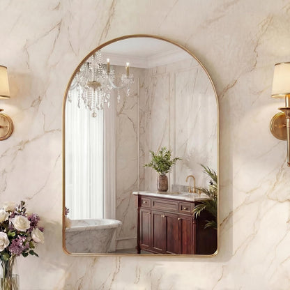 OLIXIS Arched Bathroom Mirror for Over Sink, 34x32 Inch Wall Mirror Arched Rounded Rectangle, Modern Wall Mount Vanity Mirror with Matte Metal Deep Framed, for Home Decor, Living Room, Black