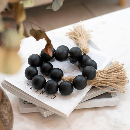 Extra Large Wood Bead Garland with 1.6" Diameter Wood Beads, Wooden Beads Garland with Tassels, Decorative Beads, Farmhouse Beads Home Decor (Nature Beige, 41 Inches)