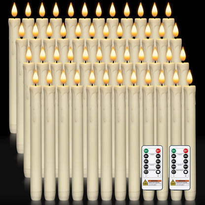 Homemory 6 Pcs Flameless Taper Candles with Remote, Timer, Dimmer, Ivory Battery Operated CandleSticks with Flickering Light, Plastic Led Window Candles, 9.6 Inches for Halloween Christmas Decoration