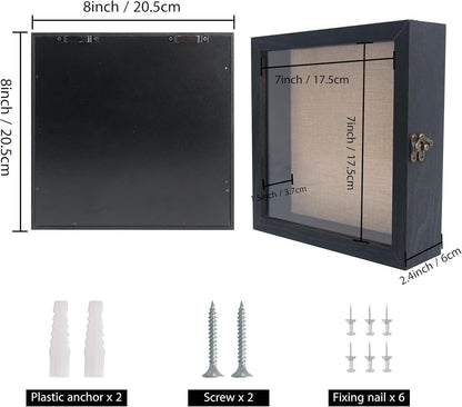 GraduationMall 13x16 Wood Shadow Box Frame Glass Door Display Case with Linen Back and 6 Stick Pins,1.5 inches Interior Depth,Ideal for Memorabilia Pictures Flowers Medals Tickets Rustic White