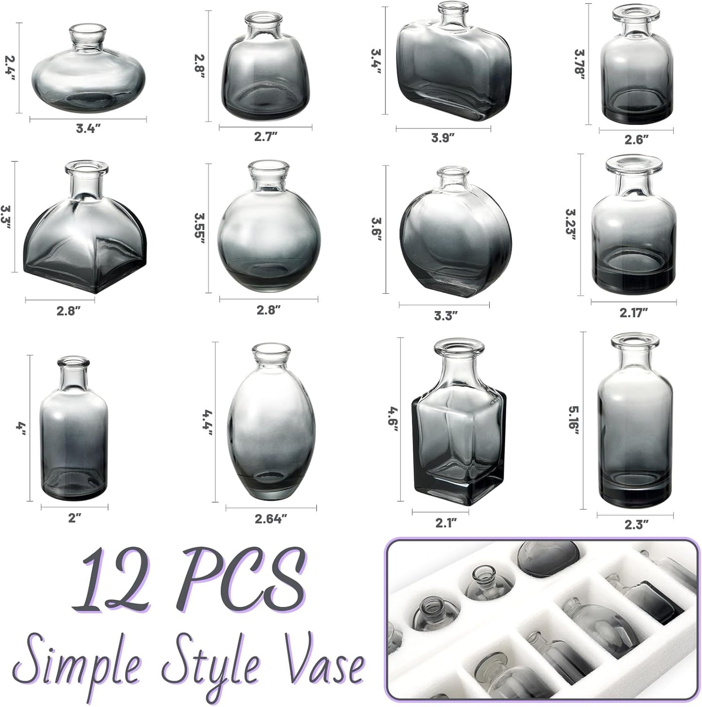 Bud Vases Set of 12, Clear Glass Bud Vase in Bulk, Small Vases for Centerpiece Mini Modern Flower Vase Transparent, Wedding Party Table Home Decor