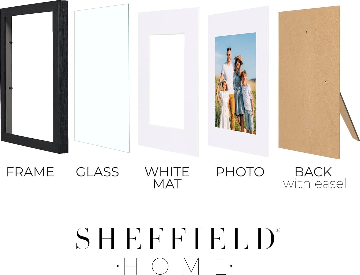 Sheffield Home 9 Piece Gallery Wall Frame Set, 11x14 in. matted to 8x10 in. (Matte Black)