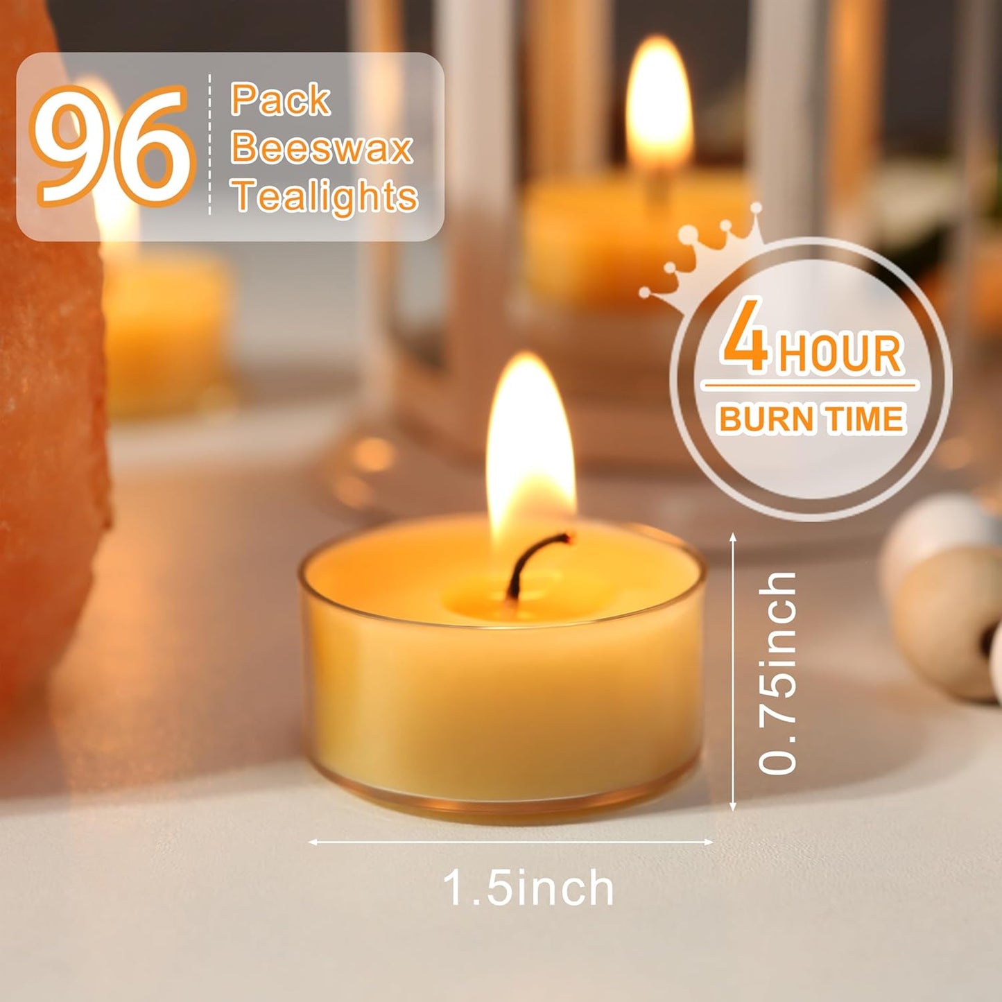 48 Packs Beeswax Tealight Candles, 100% Pure Beeswax Candles | 4-Hour Extended Burn Time | Natural Beeswax Tea Candle in Clear Cup, Perfect for Home Decor,Air Purification,Fragrance