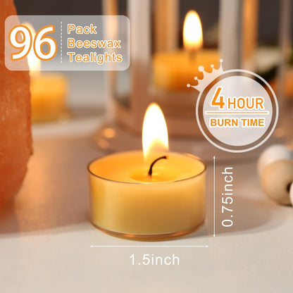 48 Packs Beeswax Tealight Candles, 100% Pure Beeswax Candles | 4-Hour Extended Burn Time | Natural Beeswax Tea Candle in Clear Cup, Perfect for Home Decor,Air Purification,Fragrance