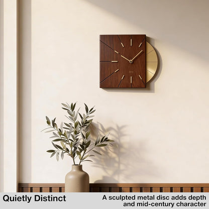 Driini Clocks Mid Century Modern Wall Clock - Square Green Clock with Decorative Gold Accent- Unique and Cool Clock, Battery Operated - MCM Decor & Decorative Wall Clock for Mid Century Modern Decor.
