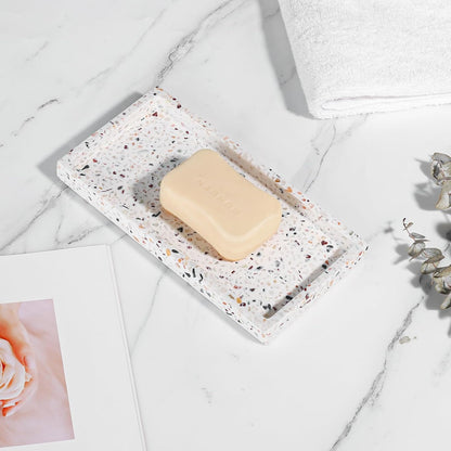 Luxspire Bathroom Vanity Tray, 8 x 4 inch Resin Kitchen Sink Tray for Soap Dispenser Bathroom Countertop Organizer Plate Holder for Perfume Soap Towel Bathroom Accessories, Mini, White Marble