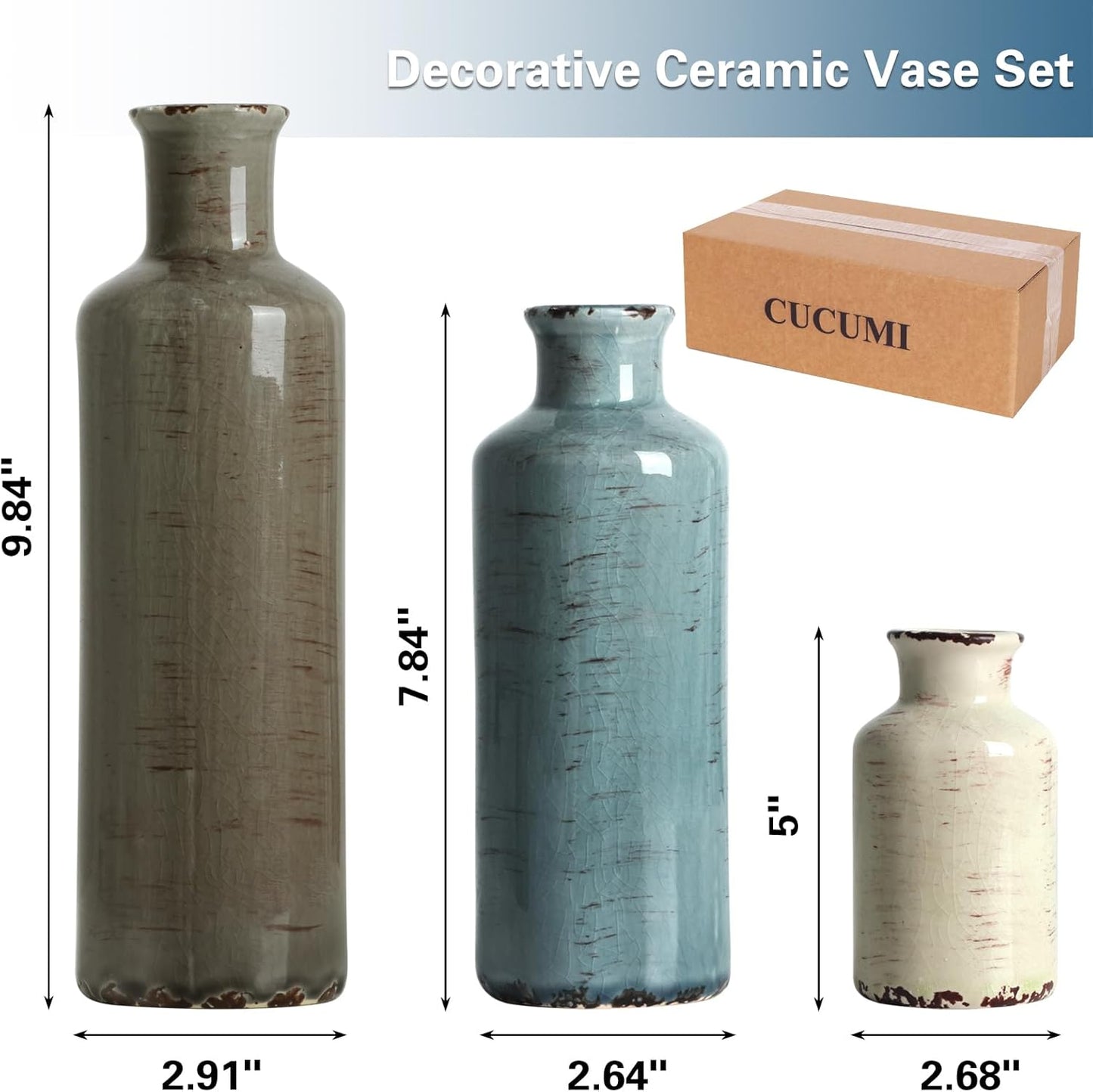 Modern Ceramic Vase Set of 5, Vases Home Decor Rustic Farmhouse Decorative Vase Pottery Vases for Bouquet Pampas Grass Dried Fresh Flowers, Table Living Room Kitchen Bedroom