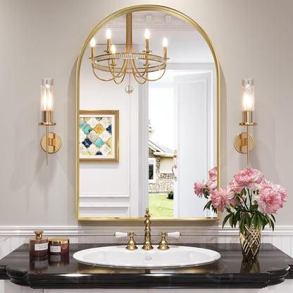 Brightify Arched Mirror, Arched Wall Mirror, 24 x 32 Inch Silver Arch Mirror, Metal Frame Silver Bathroom Mirror, Arched Top Bathroom Vanity Mirror for Living Room Bedroom Mantel Entryway Hallways