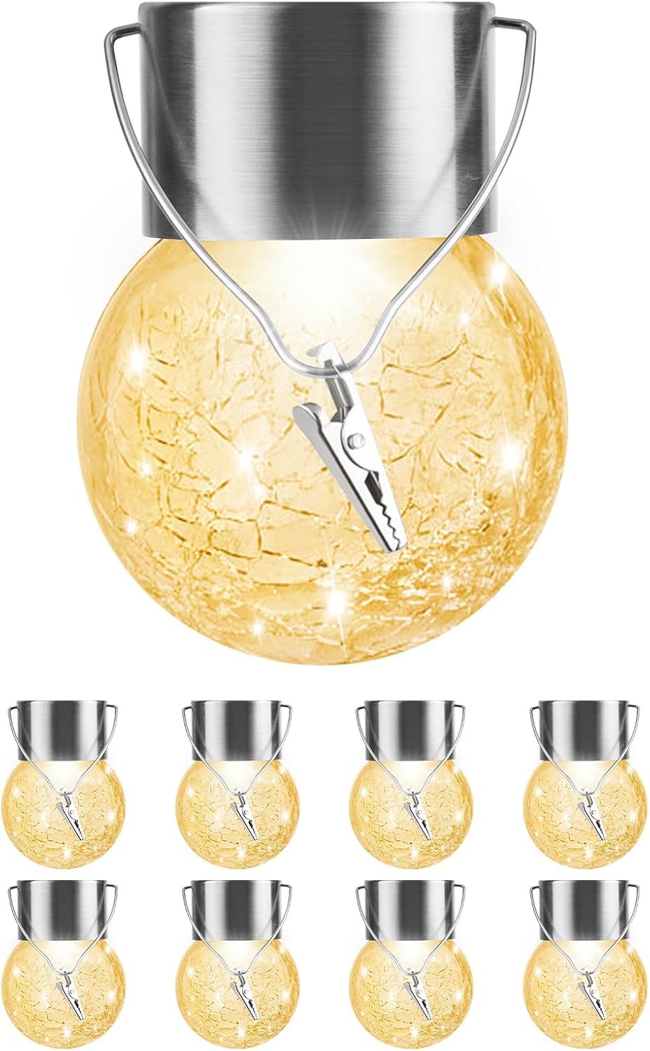Solar Outdoor Lights Decorative 12 Pack, Hanging Solar Garden Lights Waterproof, Solar Powered Globe Cracked Glass Ball Lantern for Yard Patio Fence Tree Umbrella Holiday Decoration, Warm White