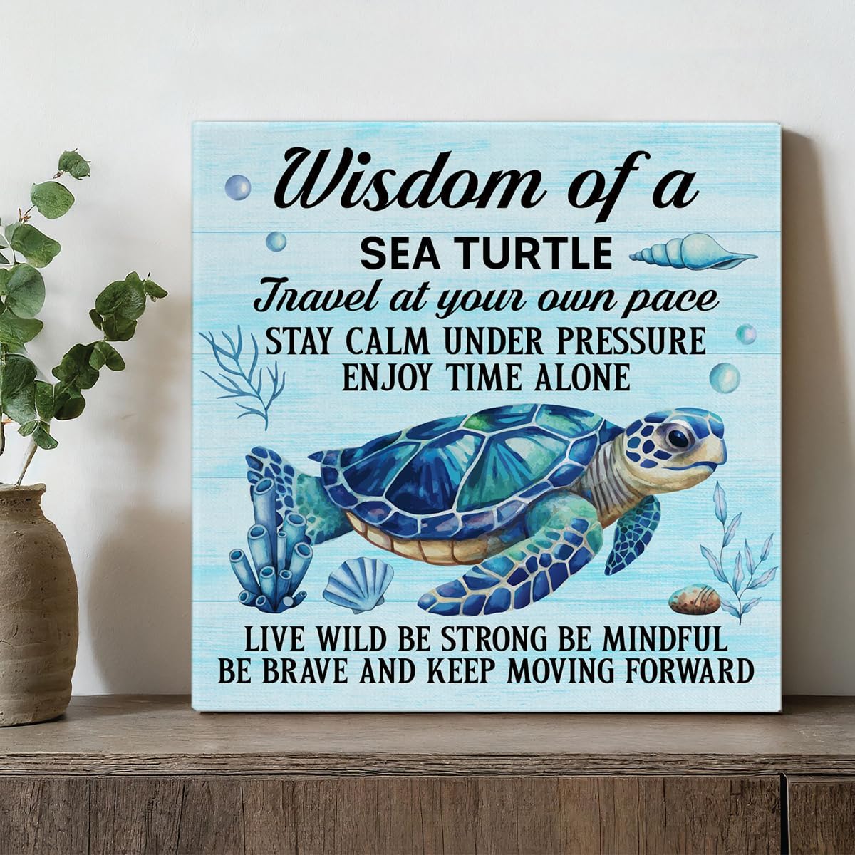 Inspirational Farmhouse Canvas Print Wall Art Decor One Small Positive Thought in the Morning Can Change Your Whole Day Sign Painting Plaque Rustic Home Decoration (8 X 8 Inches, Framed)
