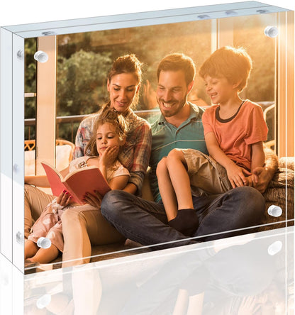 Egofine 4x6 Acrylic Frames 6 Pack, 20mm Thicker Frameless Clear Picture Frames, Double Sided Magnetic Picture Frames, Free Standing Desktop Display