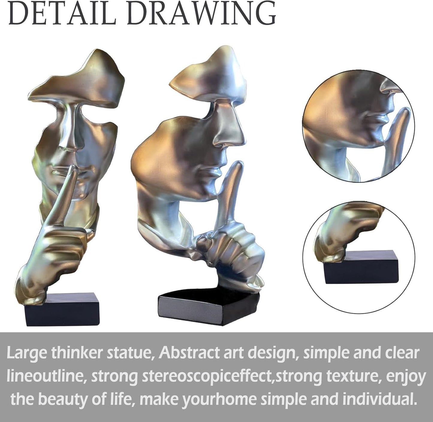 aboxoo Thinker Statue, Silence is Gold Abstract Art Figurine,Modern Home Resin Sculptures Decorative Objects,Table Top Decor for Livingroom Home Decor,Office Study Sculpture,Shh mask Statue(Gold)