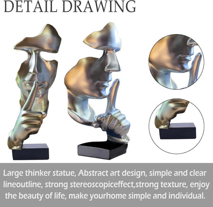 aboxoo Thinker Statue, Silence is Gold Abstract Art Figurine,Modern Home Resin Sculptures Decorative Objects,Table Top Decor for Livingroom Home Decor,Office Study Sculpture,Shh mask Statue(Gold)