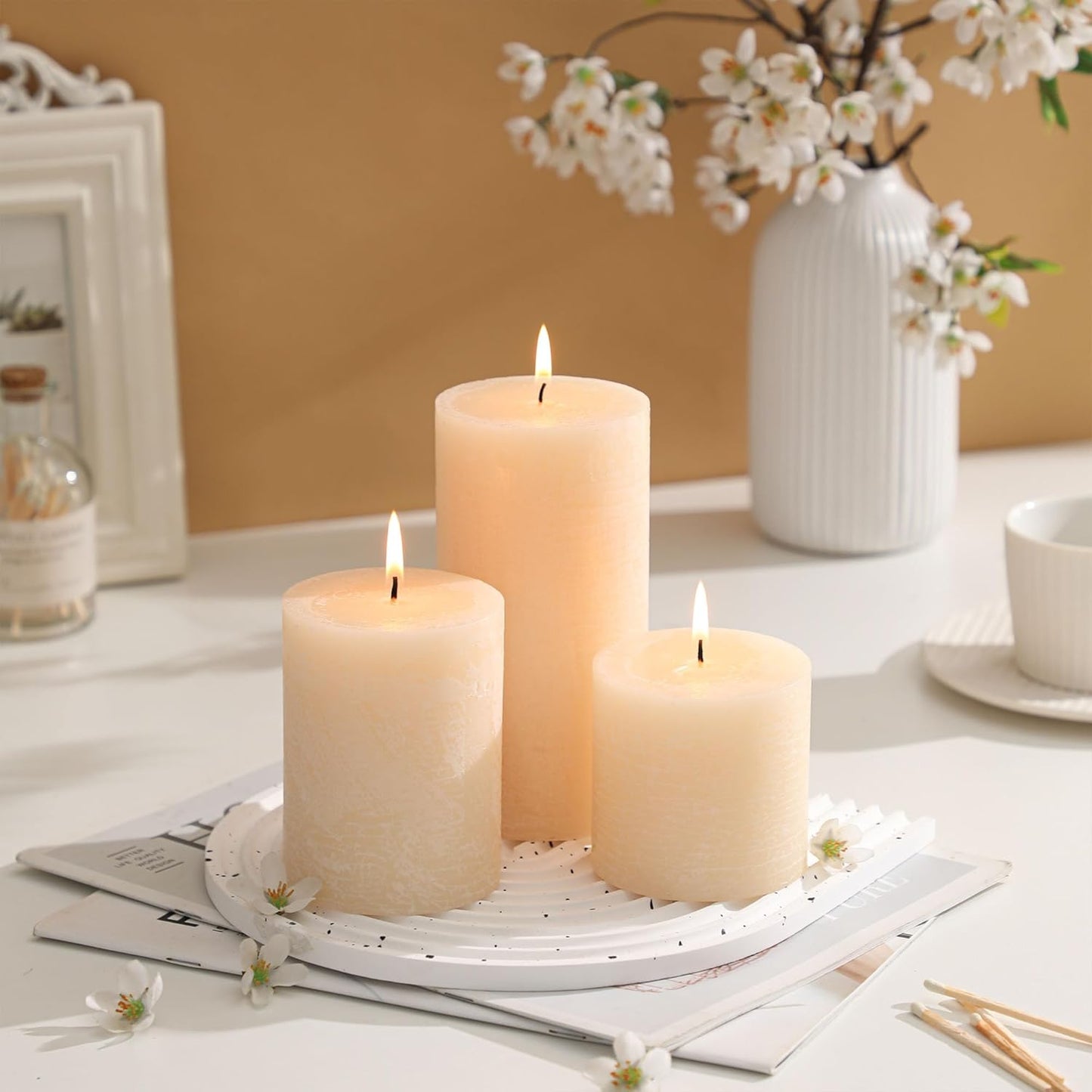 3x6 Inch Sage Green Pillar Candles Set of 3 - Unscented Spring, Long Clean Burning, Large Smokeless Dripless for Home Decor, Dinner Table, Bathroom, Rustic Decor