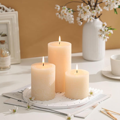 3x6 Inch Sage Green Pillar Candles Set of 3 - Unscented Spring, Long Clean Burning, Large Smokeless Dripless for Home Decor, Dinner Table, Bathroom, Rustic Decor
