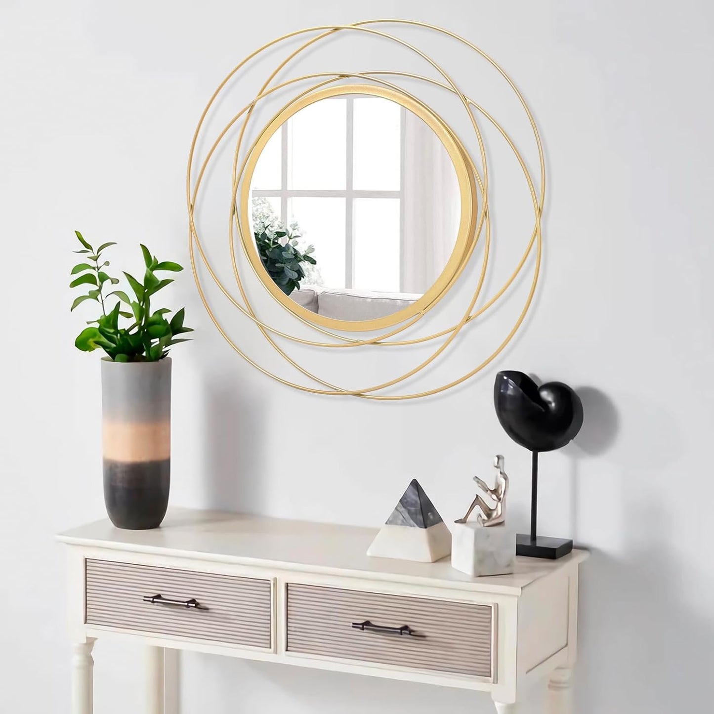 Gold Sunburst Mirrors for Wall Decorative Metal Round Art Mirrors Large Wall Decor Hanging Mirror for Bathroom Bedroom Living Room Vanity Entryway 16"