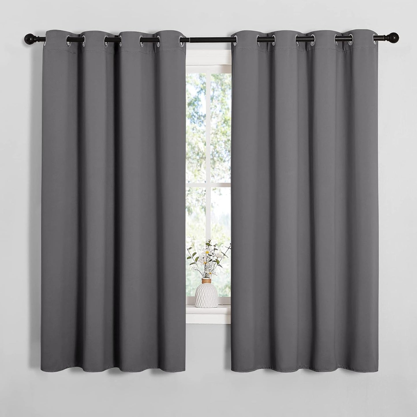 NICETOWN Halloween Pitch Black Solid Thermal Insulated Grommet Blackout Curtains/Drapes for Bedroom Window (2 Panels, 42 inches Wide by 63 inches Long, Black) - Colors E