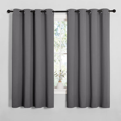 NICETOWN Halloween Pitch Black Solid Thermal Insulated Grommet Blackout Curtains/Drapes for Bedroom Window (2 Panels, 42 inches Wide by 63 inches Long, Black) - Colors E