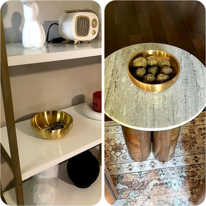 7.4 inch Gold Decorative Bowl for Home Decor - Modern Fruit Bowl for Kitchen Counter, Key Catch All & Entryway Table Centerpiece, Stylish Golden Finish