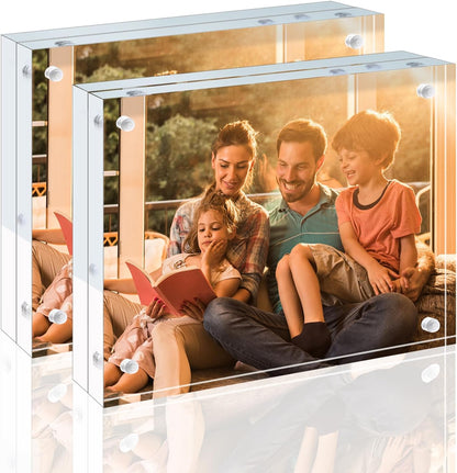 Egofine 4x6 Acrylic Frames 6 Pack, 20mm Thicker Frameless Clear Picture Frames, Double Sided Magnetic Picture Frames, Free Standing Desktop Display