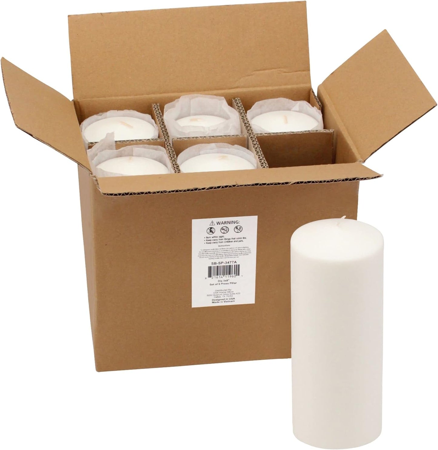 Stonebriar Unscented White Tall Pillar Candles, 65 Hour Burning Candle Pillars, Perfect for Decor, Weddings, Emergencies 3" X 6", 6 count