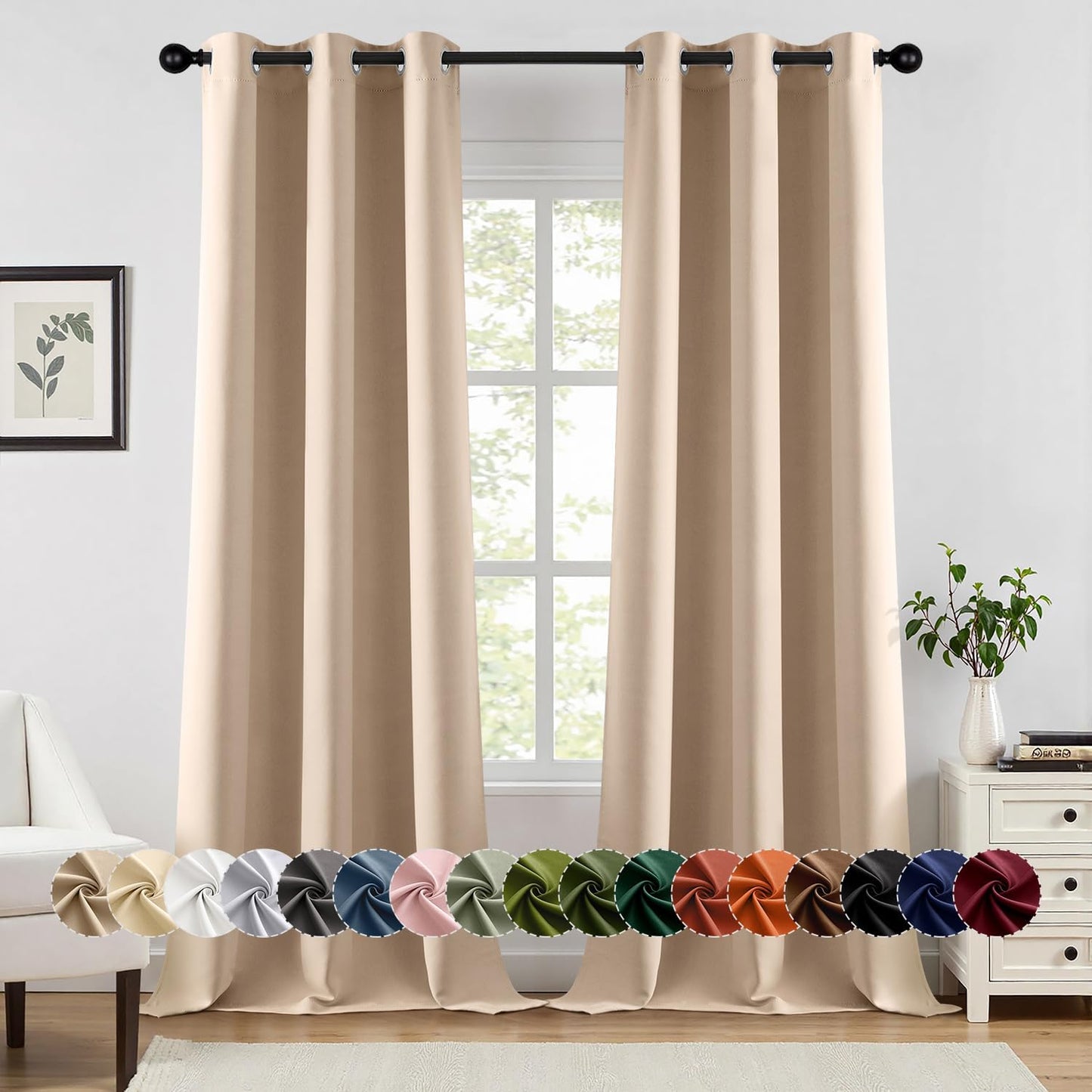 MIULEE Blackout Curtains for Bedroom Living Room 2 Panels, Thermal Insulated Room Darkening Drapes Grommet Noise Reducing Light Blocking Window Treatments 63 Inches Long 40x63 Inch Black - Colors A