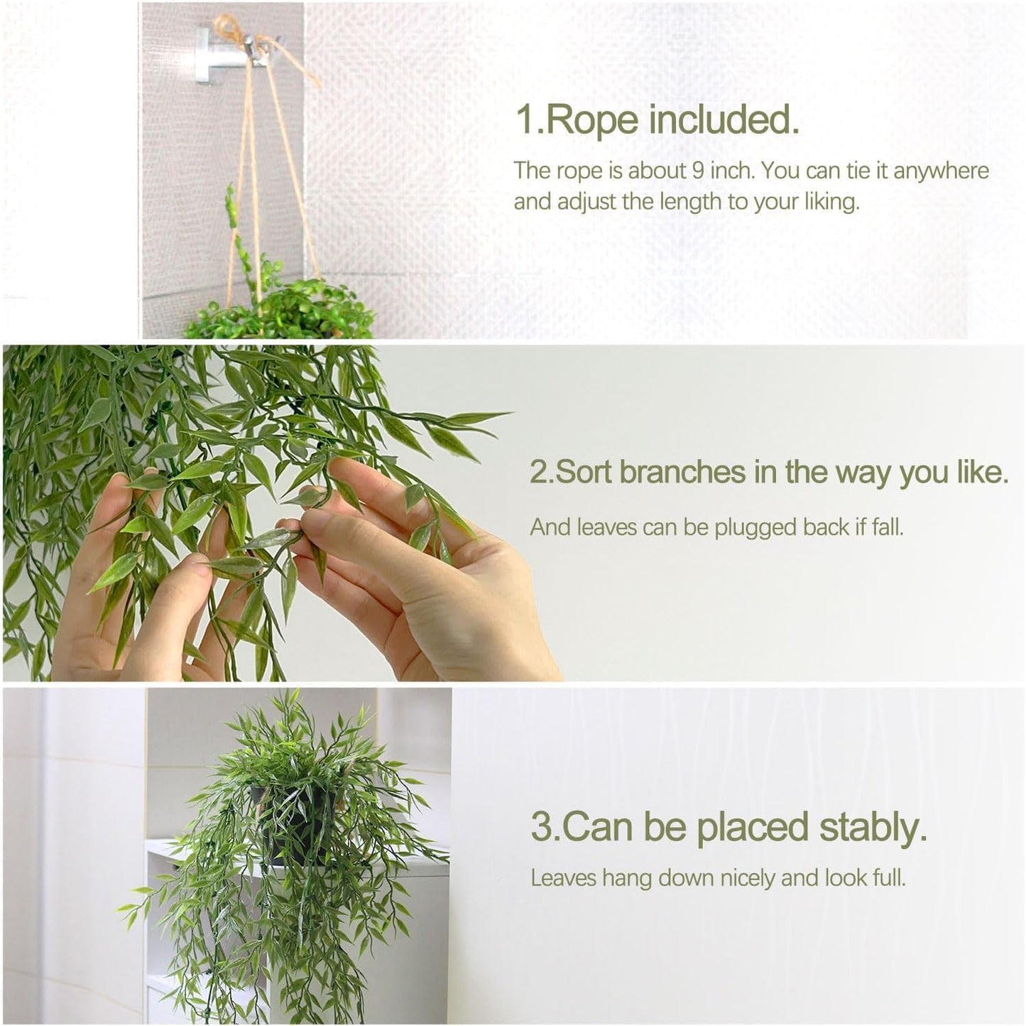 3 Packs Fake Hanging Plants with Black Pots, 20" Artificial Hanging Plants for Wall Decor, Fake Fern Plants Mandala Vine for Home Bathroom Bedroom Kitchen Office Room Decor