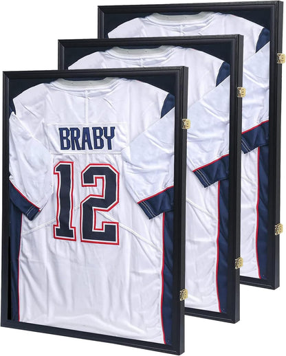 KCRasan Jersey Display Frame Case - Large Lockable Frames Shadow Box with UV Protection for Baseball Basketball Football Soccer Hockey Sport Shirt Matte Black Finish