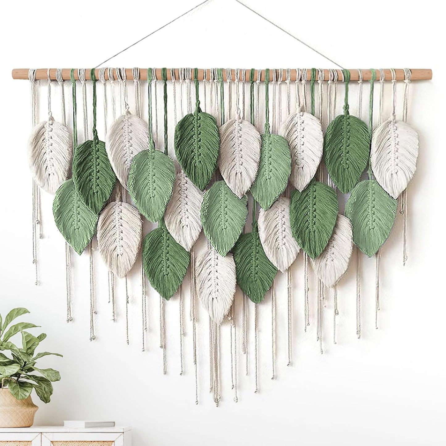 Weldomcor Large Macrame Wall Hanging Boho Home Decor, Handmade Bohemian Woven Leaves Macrame Tapestry Modern Aesthetic Chic Wall Art Decorations for Bedroom Living Room Nursery Office 39" W x 29.5" L