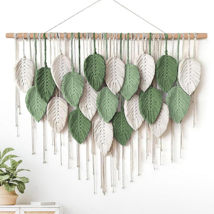 Weldomcor Large Macrame Wall Hanging Boho Home Decor, Handmade Bohemian Woven Leaves Macrame Tapestry Modern Aesthetic Chic Wall Art Decorations for Bedroom Living Room Nursery Office 39" W x 29.5" L