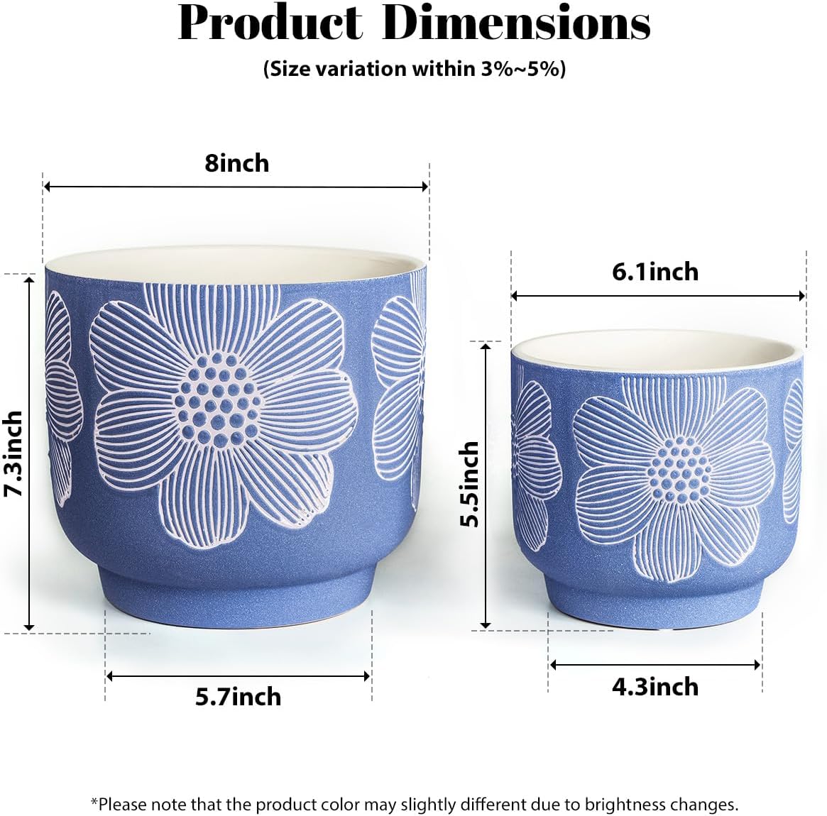YBX 8 Inch + 6 Inch Ceramic Plant Pots, Succulent Flower Pots with Drainage Holes, Terracotta Planters for Indoor Plants, White&Terracotta (Garden)