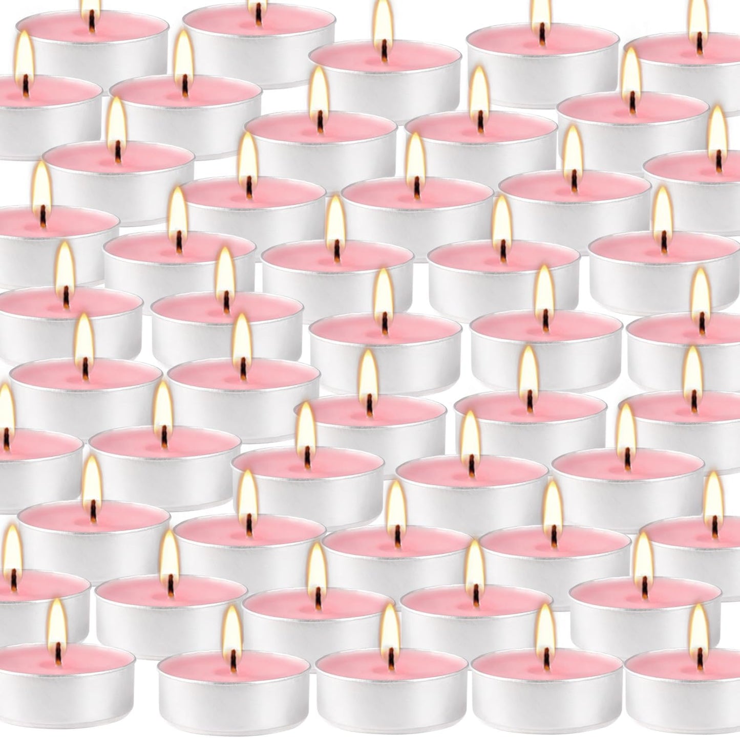 Rose Scented Candle Tealight Candles in Clear Cup, 8 Hours Consistent Smkless Clean Burning, Great for Valentine's Day Holiday, Wedding, Spa, Emergency and Home Decoration（Pink，50 Pack）