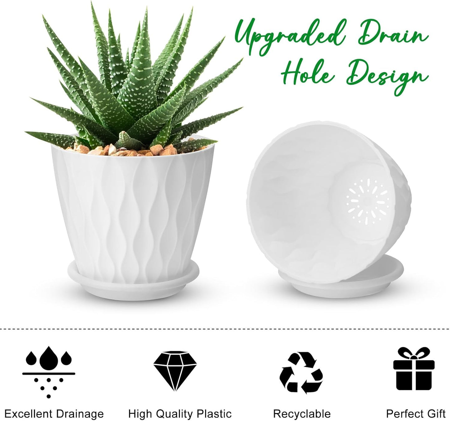 YNNICO 6 inch Plant Pots, 5 Pack Flower Pots Outdoor Indoor, Planters with Drainage Holes and Tray Saucers（Multicolor）
