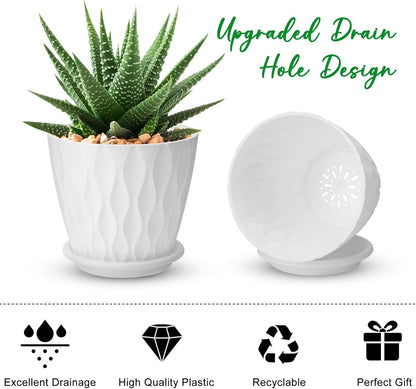 YNNICO 6 inch Plant Pots, 5 Pack Flower Pots Outdoor Indoor, Planters with Drainage Holes and Tray Saucers（Multicolor）