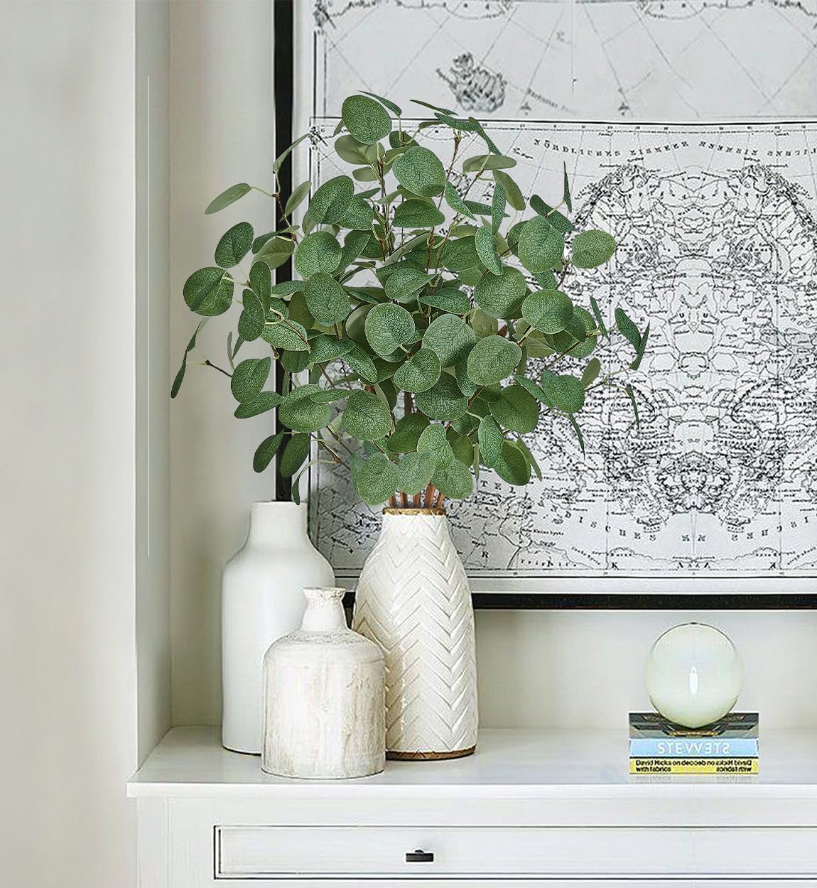 Bessol Artificial Eucalyptus Stems 24'' 5Pcs Fake Plants Greenery for Vase, Faux Eucalyptus Stems for Home Decor, Bathroom, Office, Coffee Table & Farmhouse Centerpiece Decorations