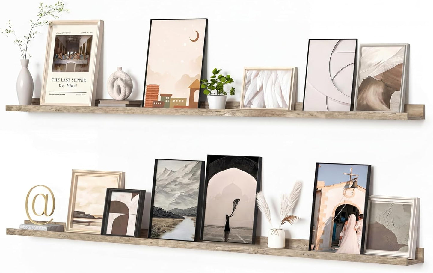 Heimlove Picture Ledge Shelf, Floating Shelves Set of 2, 24 Inches Picture Shelf for Wall with Ledge, Kids Bookshelf Wall Mounted for Living Room Bedroom Decor Books Photo Frames - White