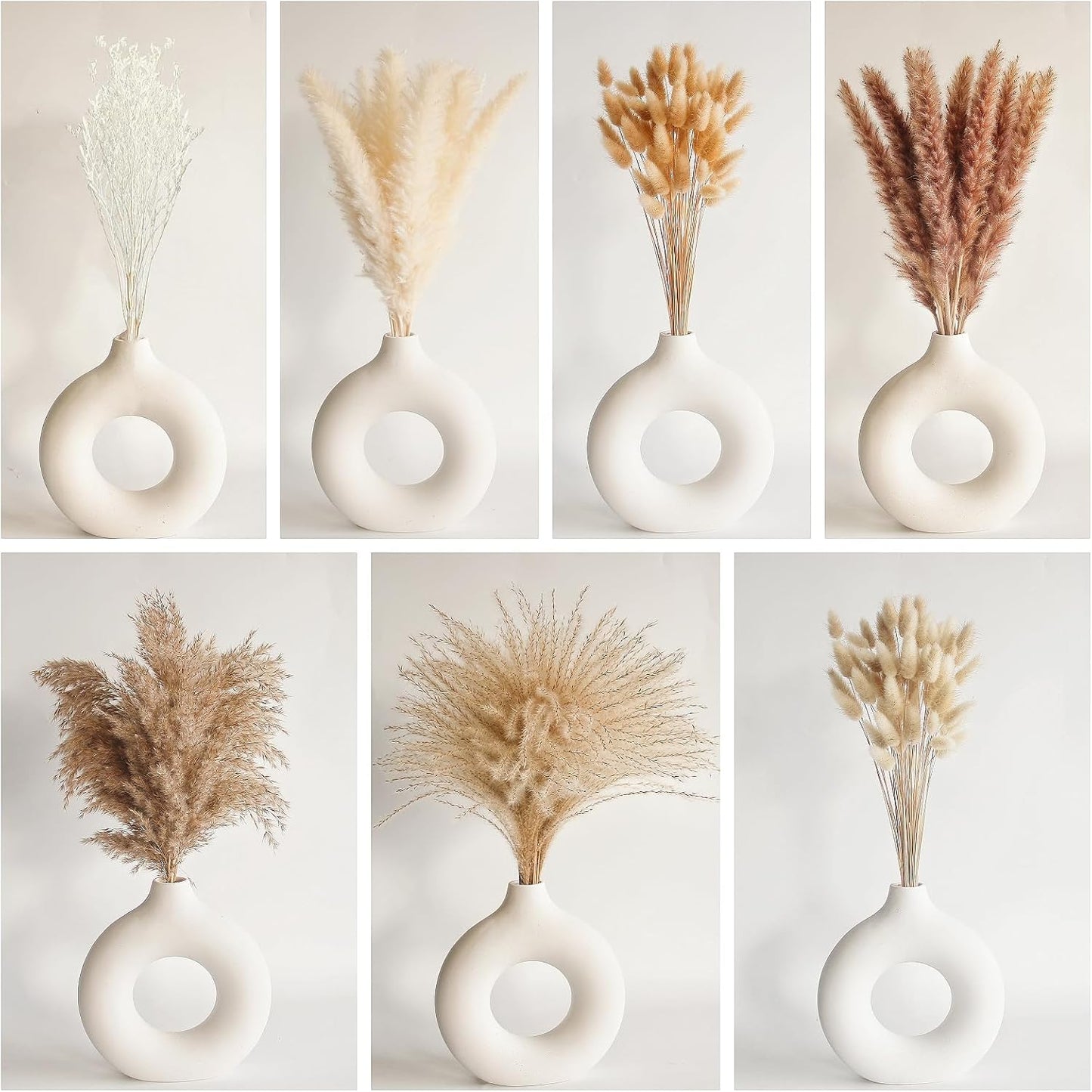 65PCS Pampas Grass Decor, Including pompas Floral, Reed Dried Grass and Bunny Tails Dried Flowers, Natural Dried Pampas Grass Bouquet for Boho Decor Wedding, Home Decoration