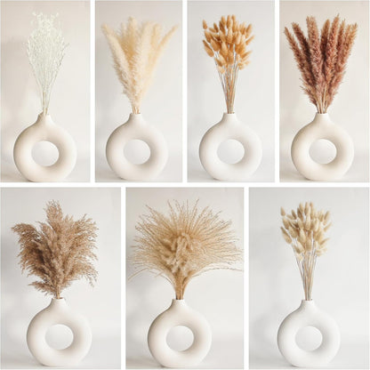 65PCS Pampas Grass Decor, Including pompas Floral, Reed Dried Grass and Bunny Tails Dried Flowers, Natural Dried Pampas Grass Bouquet for Boho Decor Wedding, Home Decoration