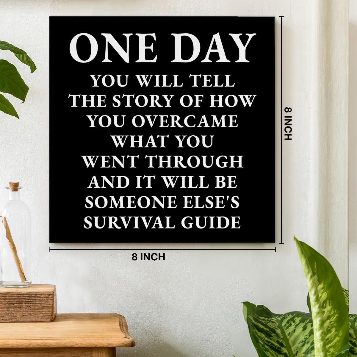 Inspirational Farmhouse Canvas Print Wall Art Decor One Small Positive Thought in the Morning Can Change Your Whole Day Sign Painting Plaque Rustic Home Decoration (8 X 8 Inches, Framed)