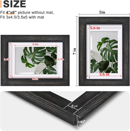 Egofine 8x10 Picture Frames Set of 4, Made of Solid Wood Covered by Plexiglass 4x6 and 5x7 with Mat or 8x10 without Mat, for Table Top Display and Wall Mounting Photo Frame Black