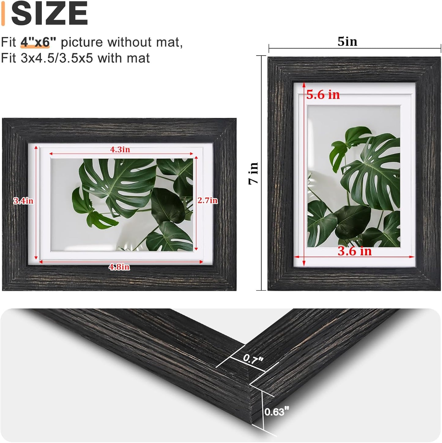 Egofine 12x16 Picture Frame Black, Covered by Plexiglass Made of Solid Wood, Display Pictures 9x12 and 11x14 with Mat or 12x16 Without Mat, for Wall Mounting Photo Frame - Colors A