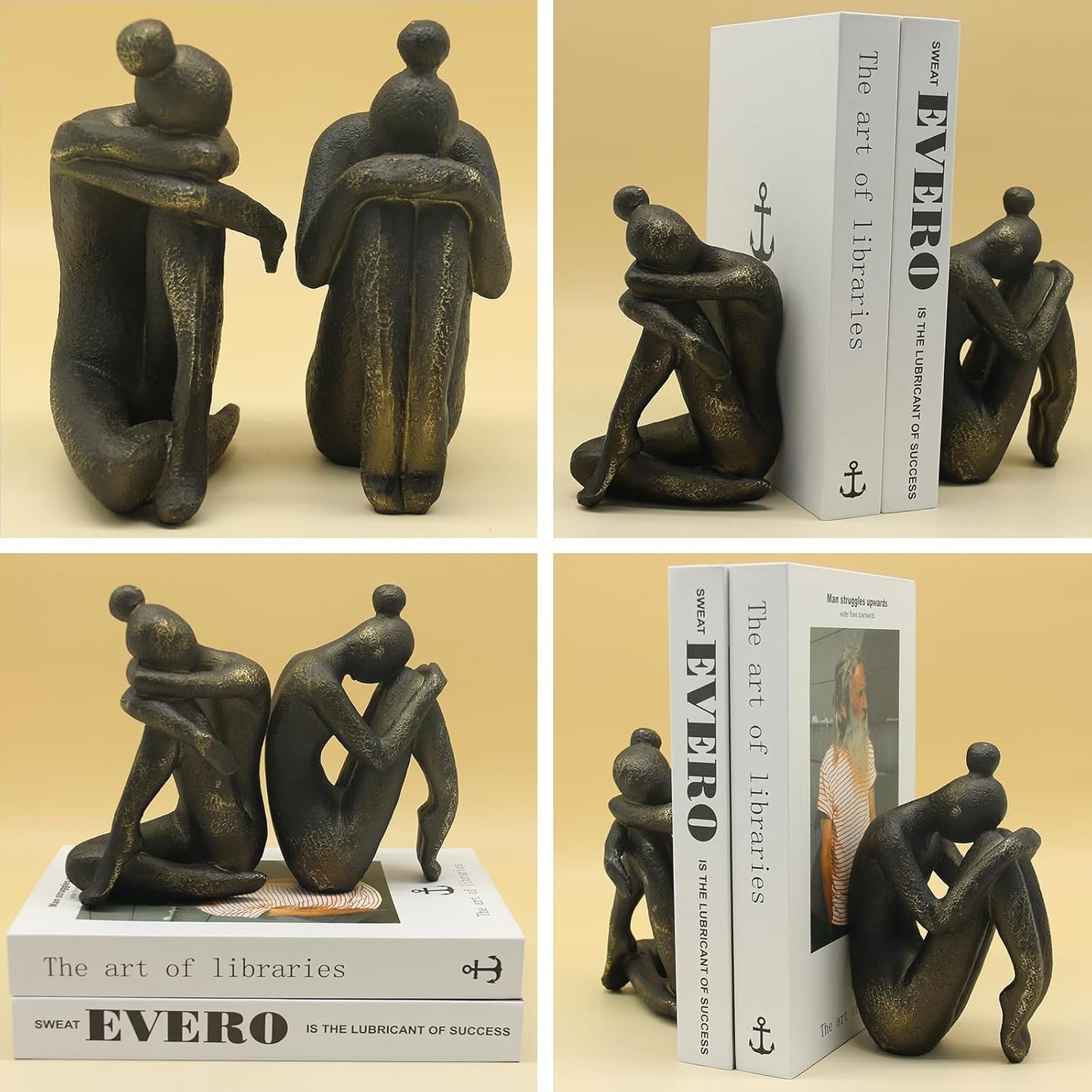 Lukitas Thinker Decorative Bookends, Non-Slip Book Holder, Book Ends for Shelves Living Room Office Home Decor, Resin, 1Pair/2Piece 9''