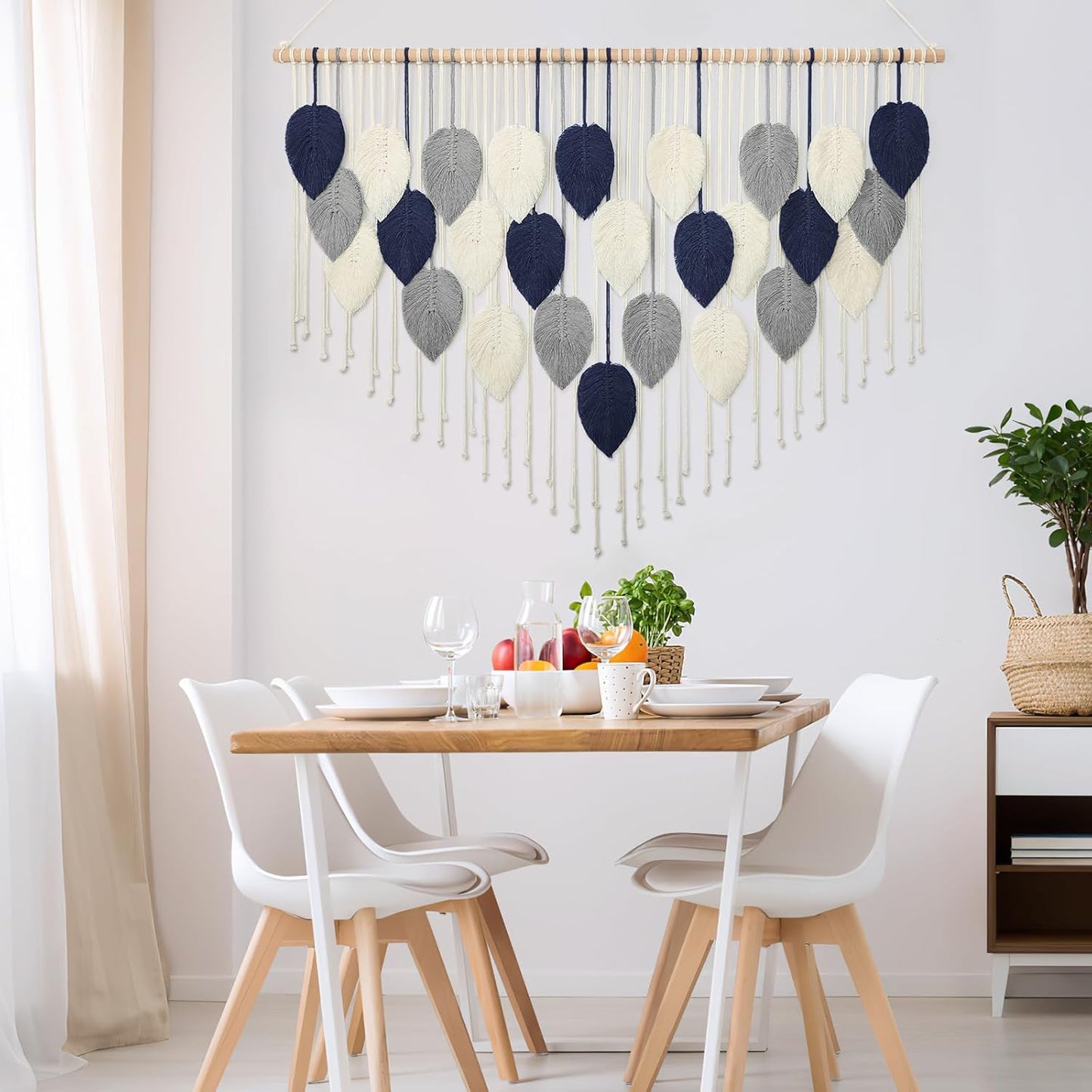 Weldomcor Macrame Wall Hanging Leaf Woven Tapestry Bohemian Chic Wall Hanging Feather Large Handmade Wall Art Decor for Bedroom Living Room Apartment Ornament, 39 inch