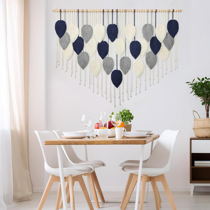 Weldomcor Macrame Wall Hanging Leaf Woven Tapestry Bohemian Chic Wall Hanging Feather Large Handmade Wall Art Decor for Bedroom Living Room Apartment Ornament, 39 inch