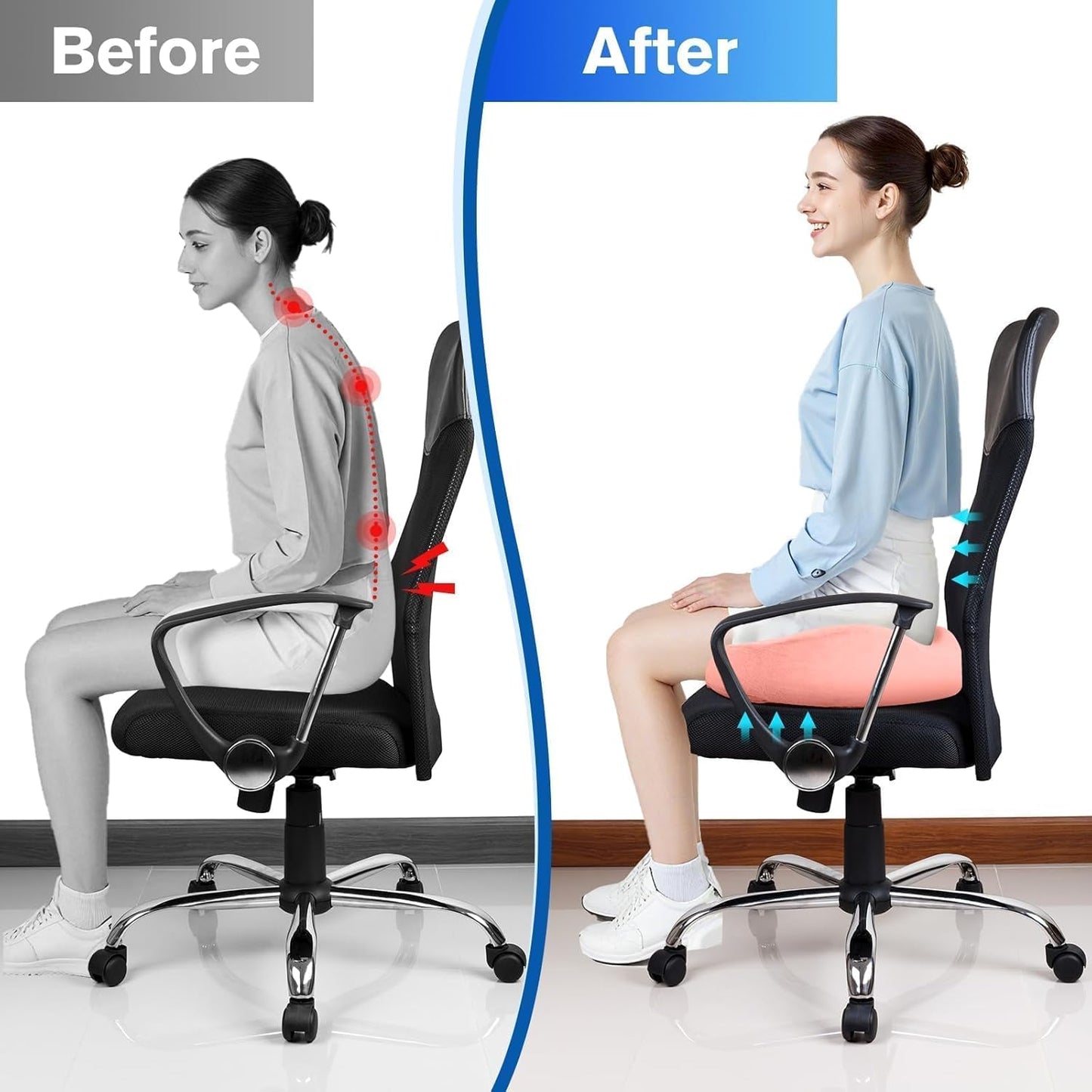 CushyOasis Seat Cushion, Gel Chair Cushions, Office Chair Cushions, Anti-Slip Bottom & Removable Cover Tailbone Pain Relief Cushion, Memory Foam Seat Cushion for Office, Wheelchair, Car (Black)