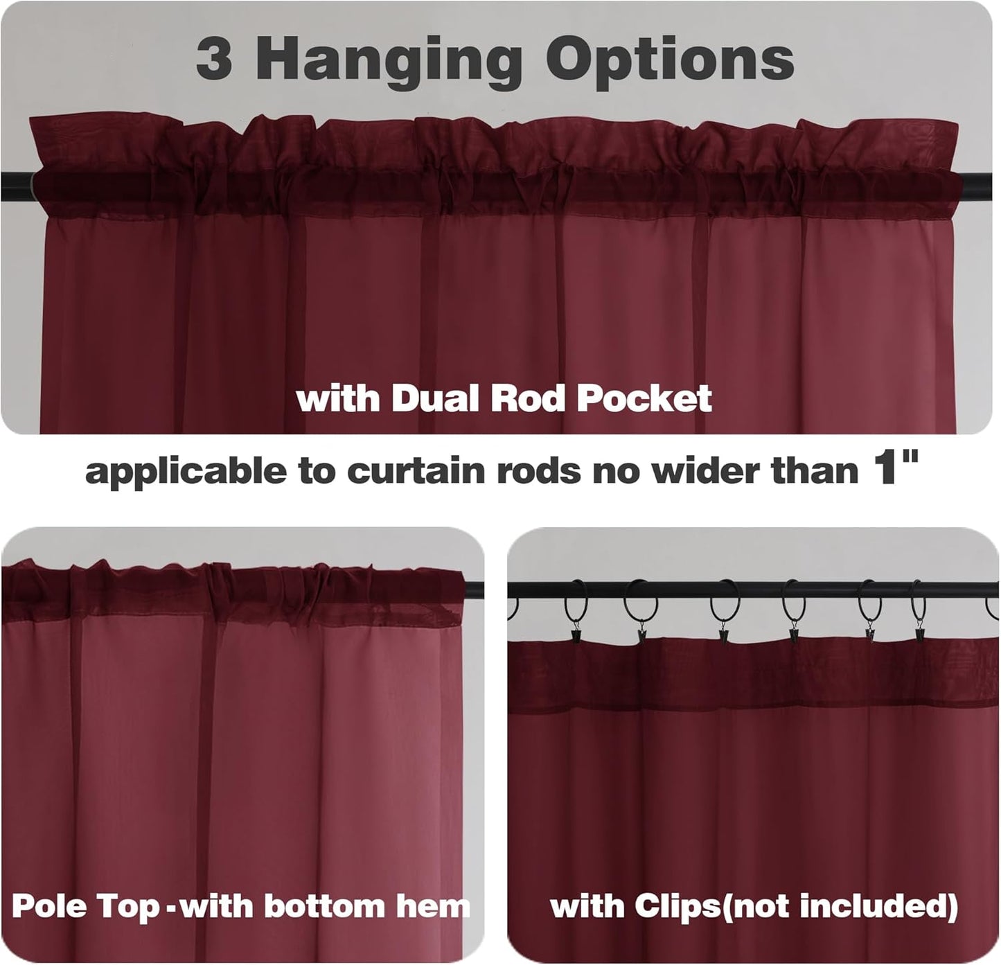 Chyhomenyc Sheer White Valances for Windows 2 Pack, Small Window Curtains for Living Room Bathroom Cafe Laundry Basement, Modern Top Dual Rod Pocket Voile Curtain, 42W x 14L inches, White - Colors A