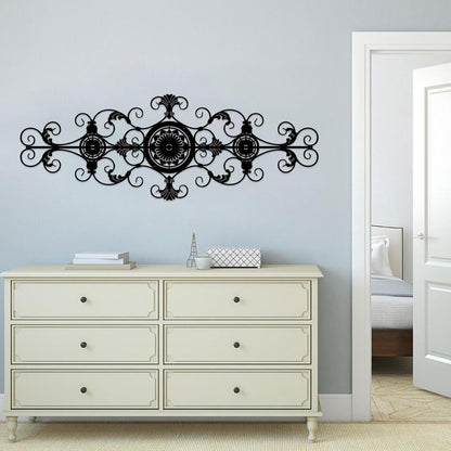 ruelen Metal Scroll Wall Decor Rustic Iron Wall Medallion Small Traditional Metal Scroll Wall Art for Home Living Room Front Porch Above Door Hallway Entryway Decoration（(Separated into two pieces, assembly required)）