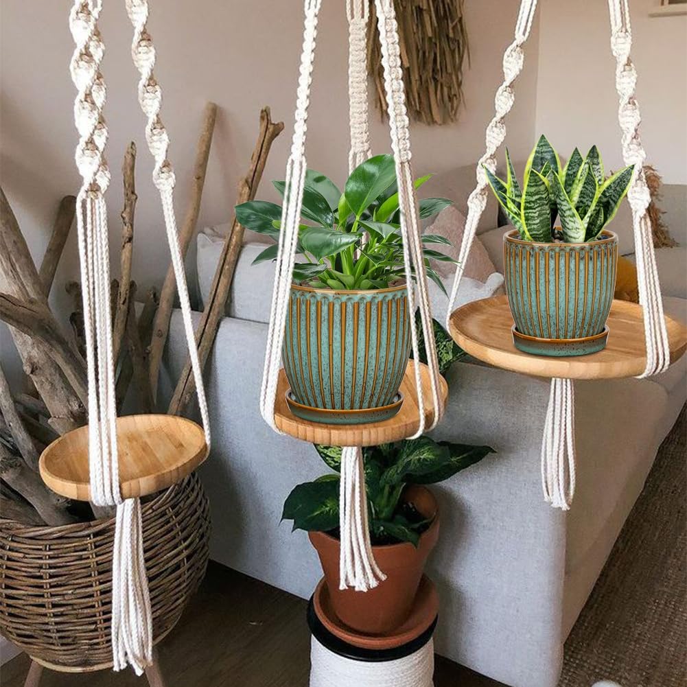 Oairse Ceramic Pots for Indoor Plants, 4.9 +5.7 inch Set of 2 Brown Plant Pots with Drainage Holes and Saucers Texture Ceramic Planters Indoor Outdoor Flower Planters for Succulent